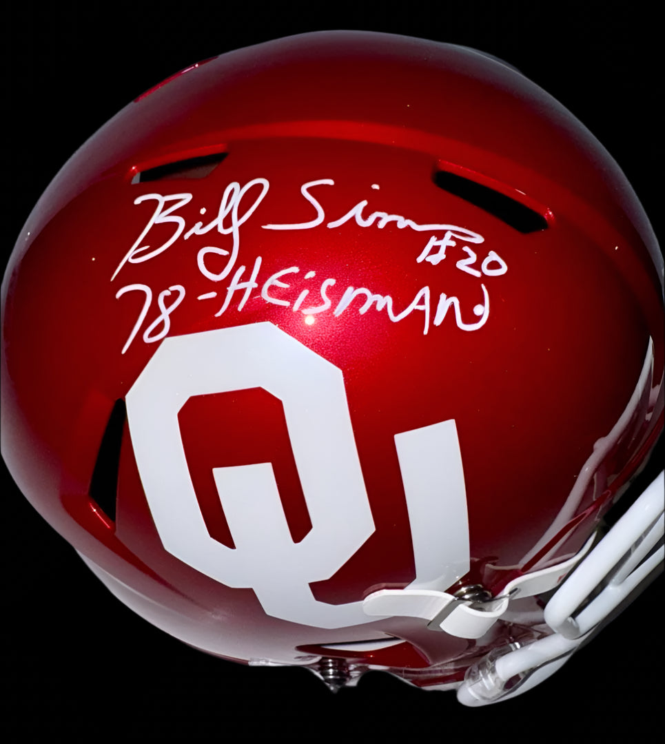 Billy Sims full size replica signed helmet w/Heisman inscription - Schwartz COA